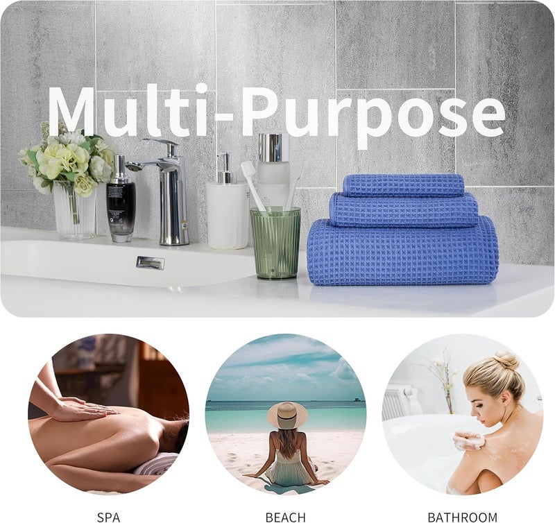 MICROFI New Microfiber Waffle Bath Towels, 3 Pieces, Oversized, Soft, Absorbent, Fast Drying, Lint Free, Includes Bath, Face and Hand Towels (Dark Blue) - Image 5